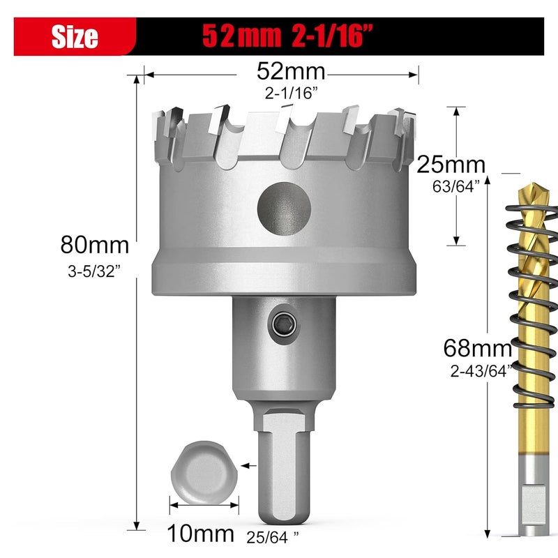 GSTK Upgrade Heavy Duty Carbide Hole Saw,Metal Steel Hole Saw Drill Bit,TCT Hole Cutter-Alloy Hardness Upgrade, Life Upgrade,Use for Stainless Steel, mild Steel, Iron, Copper,etc (52mm|2-1/16") - Image 2